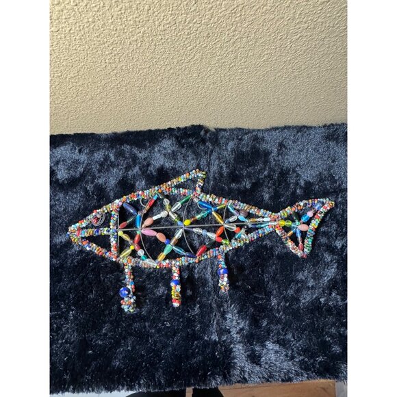 Beaded Wire Fish Wall Hooks Decor Nautical Beach Lake Cottage Core - Picture 1 of 8